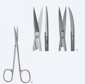 Ножиці, хірургічні, делікатні, вигнуті, гострокінцеві, загальна довжина 120 мм, 4 3/4"